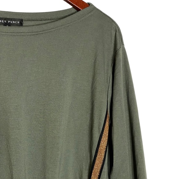 Honey Punch Front Tie BoatNeck Drop Shoulders Long Sleeves Metallic Stripes S - Picture 7 of 16